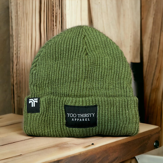 OLIVE GREEN BEANIE WITH SATIN LINING